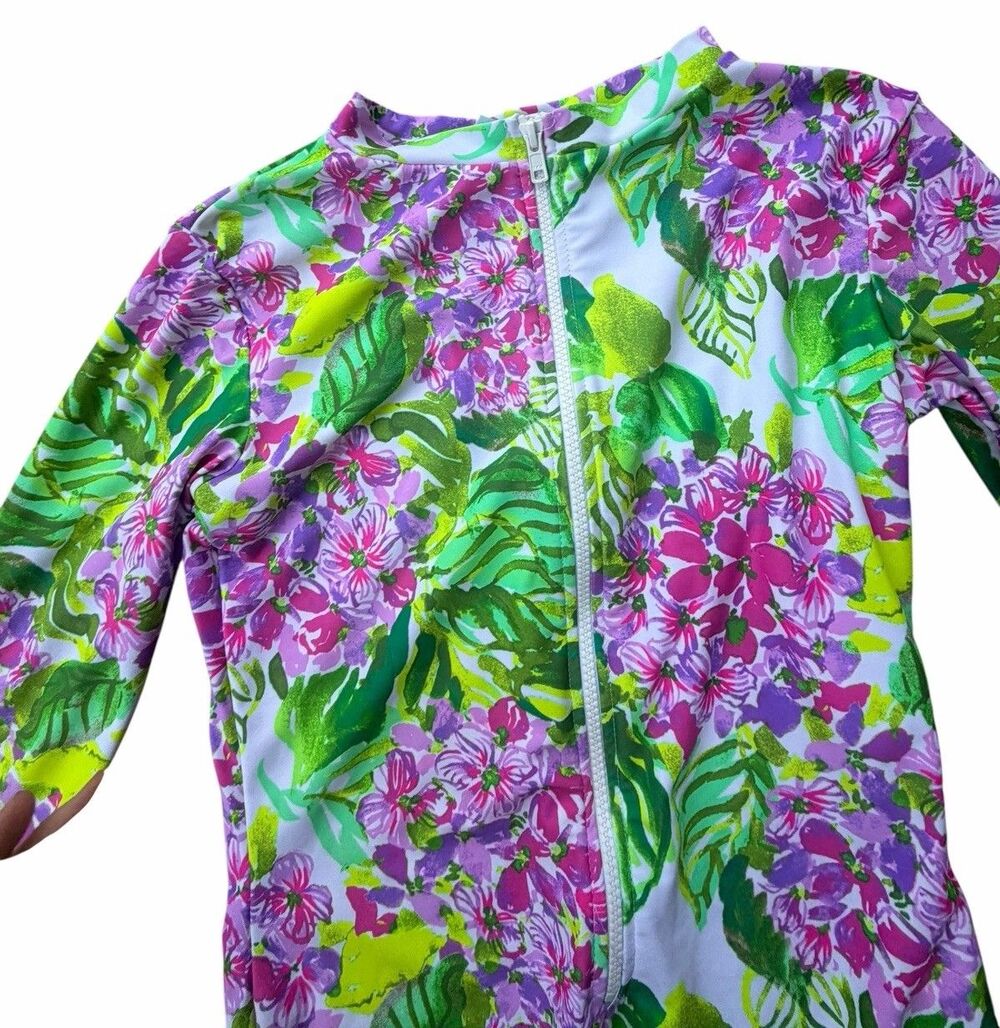 MOTT50 Mila Long Sleeve One Piece UPF 50 RashGuard Swim $138 Tropical Floral Zip